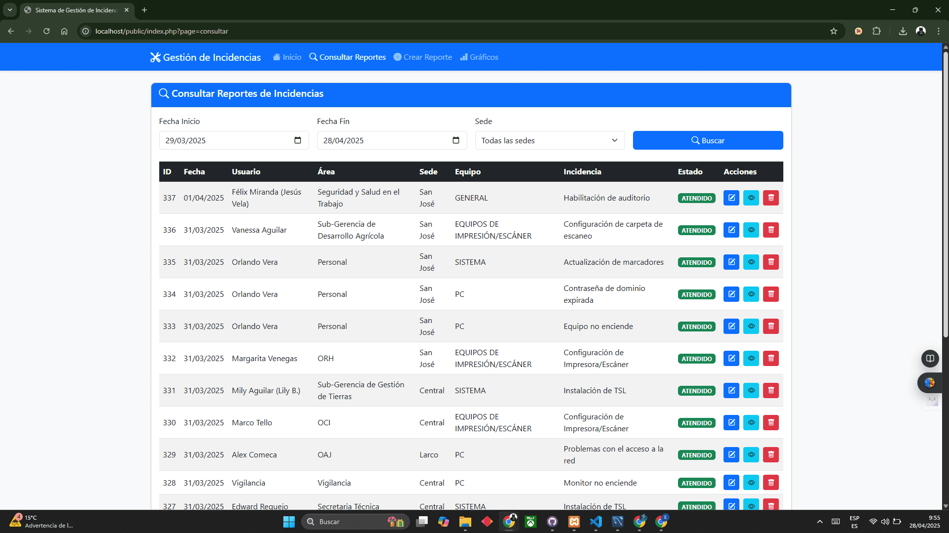 Consulta de incidentes