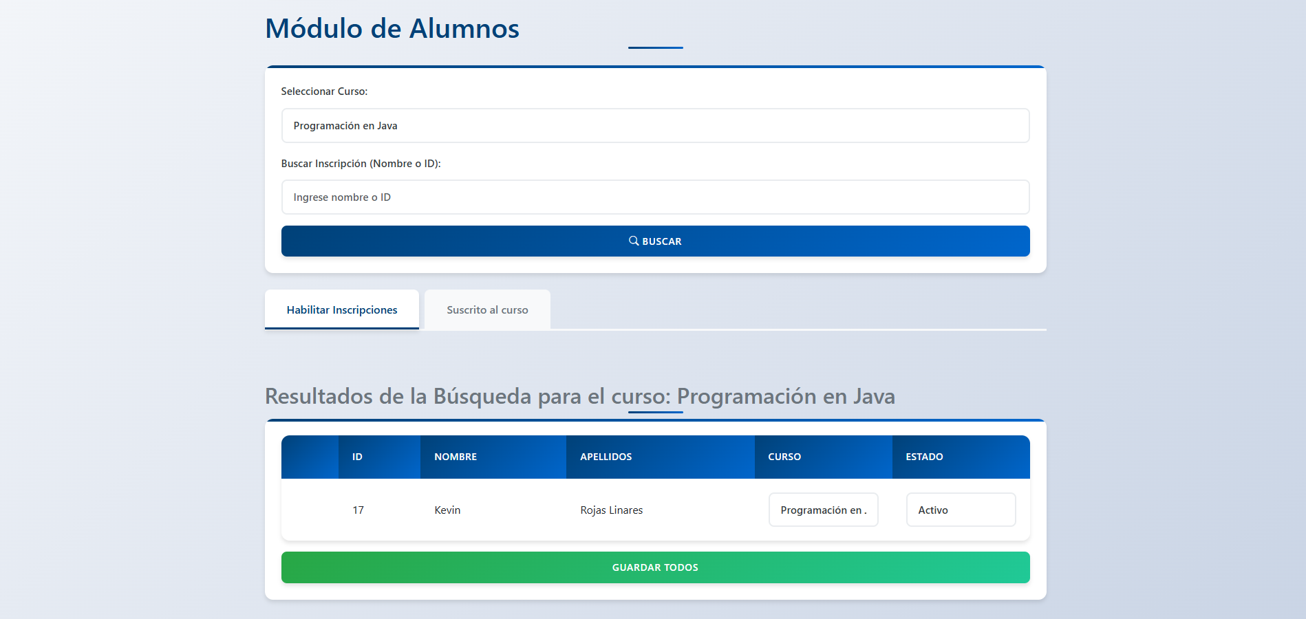 Módulo de Alumnos - Habilitar Inscripciones